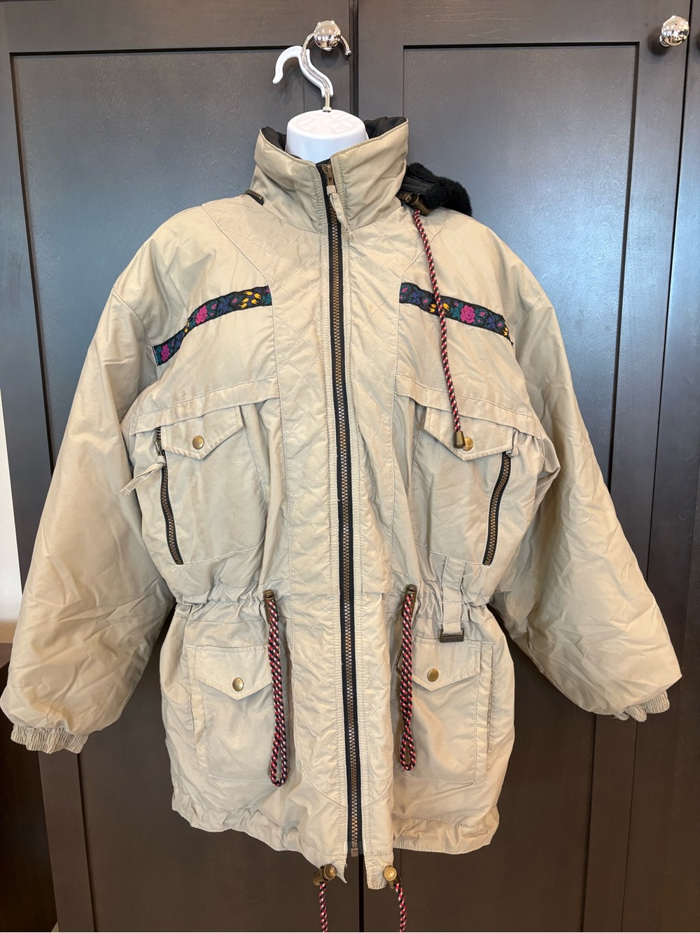 Albert Weiss Beige Utility Jacket with Floral Trim